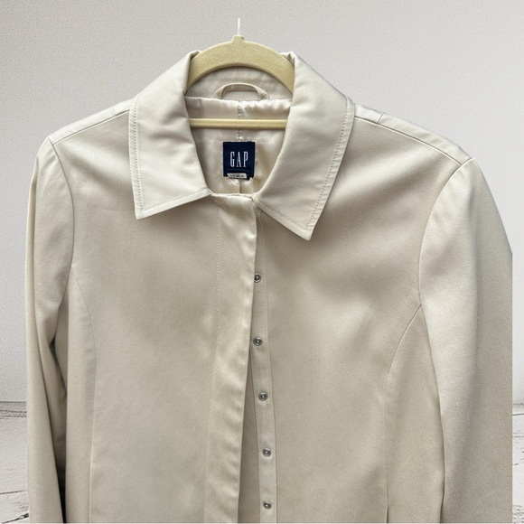 GAP single breasted trench coat women's neutral beige classic snaps size medium - Picture 3 of 13